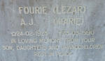 FOURIE A.J. nee LEZAR 1923-1990