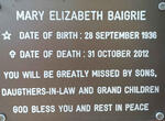 BAIGRIE Mary Elizabeth 1936-2012