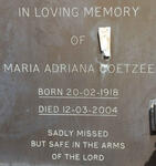 COETZEE Maria Adriana 1918-2004