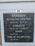 STASSEN Christo 1935-2015 & Anne 1935- :: STASSEN Mathilda nee VENTER 1962-2002 :: STASSEN Emilie nee KAMFFER 1966-