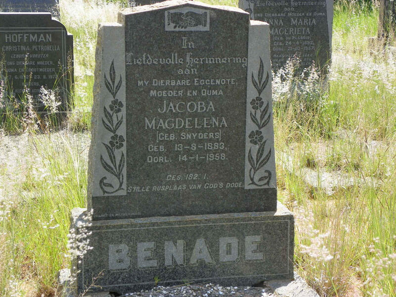 BENADE Jacoba Magdelena nee SNYDERS 1883-1958