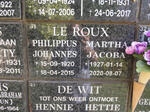 ROUX Philippus Johannes, le 1920-2015 & Martha Jacoba 1927-2020