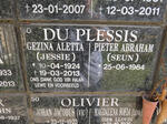 PLESSIS Gezina Aletta, du 1924-2013 :: DU PLESSIS Pieter Abraham 1964-