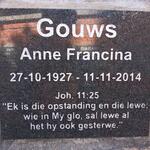 GOUWS Anne Francina 1927-2014