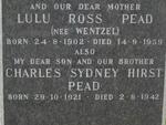 PEAD Lulu Ross nee WENTZEL 1902-1959 :: PEAD Charles Sydney Hirst 1921-1942
