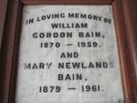 BAIN William Gordon 1870-1959 & Mary Newlands 1879-1961