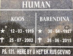 HUMAN Koos 1919-2002 & Barendina 1927-2015