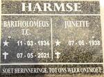 HARMSE Bartholomeus T.C. 1934-2021 & Junette 1938-