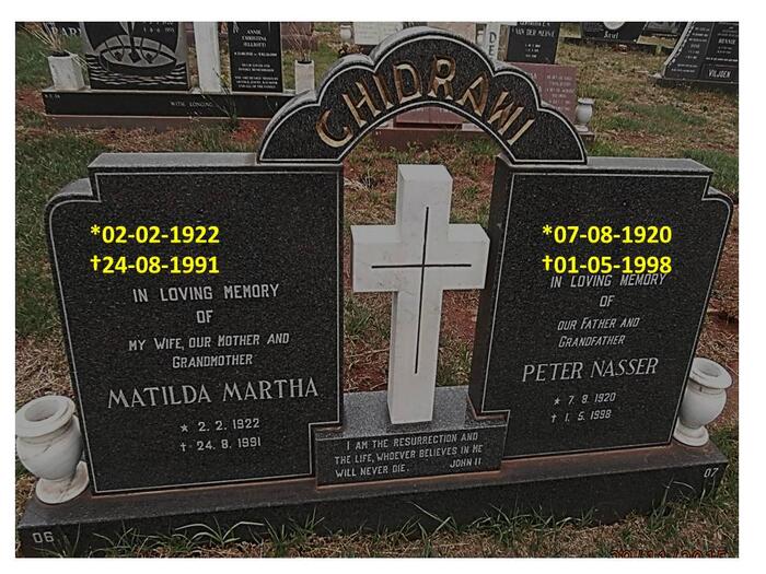 CHIDRAWI Peter Nasser 1920-1998 & Matilda Martha 1922-1991