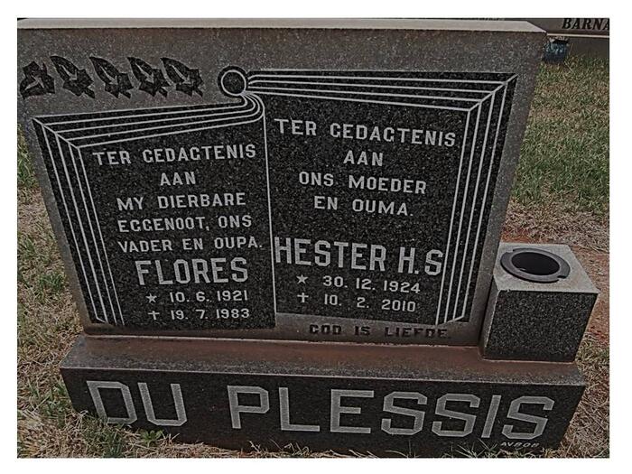 PLESSIS Flores, du 1921-1983 & Hester H.S. 1924-2010