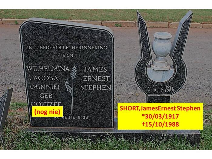 SHORT James Ernest Stephen 1917-1988 & Wilhelmina Jacoba COETZEE