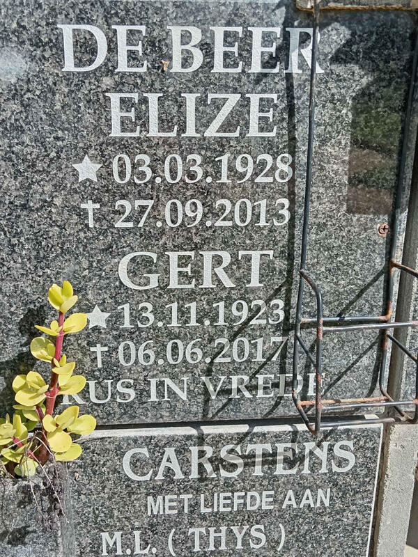 BEER Gert, de 1923-2017 & Elize 1928-2013