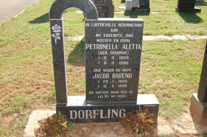 DORFLING Jacob Barend 1923-1999 & Petronella Aletta ERASMUS 1928-1996