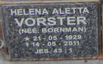 VORSTER Helena Aletta nee BORNMAN 1929-2011