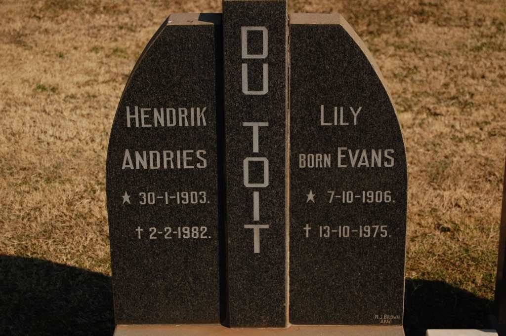 TOIT Hendrik Andries, du 1903-1982 & Lily EVANS 1906-1975