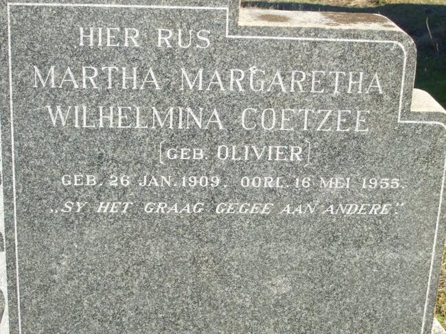 COETZEE Martha Margaretha Wilhelmina nee OLIVIER 1909-1955