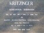 KRITZINGER Gerhardus Robinson 1919-1967 & Daisy Margeretha Louisianna DU PREEZ 1920-1979