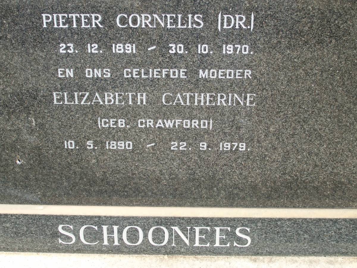 SCHOONEES Pieter Cornelis 1891-1970 & Elizabeth Catharine CRAWFORD 1890-1979