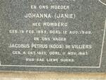 VILLIERS Jacobus Petrus, de 1877-1947 & Johanna MOMBERG 1885-1945