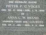 VOGES Pieter P.G. 1898-1945 & Anna C.M. BRAND previously VOGES nee LOURENS 1901-1968