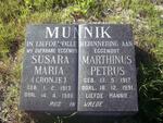MUNNIK Marthinus Petrus 1917-1991 & Susara Maria CRONJE 1913-1988