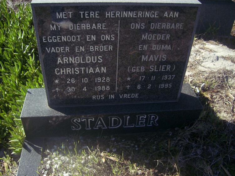 STADLER Arnoldus Christiaan 1928-1988 & Mavis SLIER 1937-1995