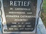 RETIEF Johanna Catharina nee CLOETE 1889-1987
