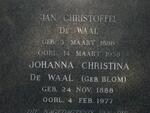 WAAL Jan Christoffel, de 1886-1958 & Johanna Christina BLOM 1888-1977