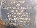 WIT Aletta Christina, de nee DU TOIT 1867-1911