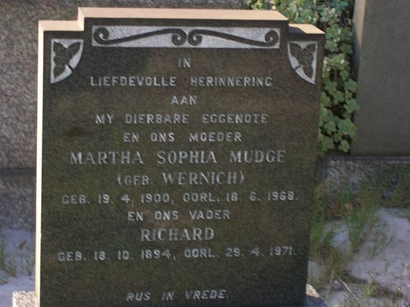 MUDGE Richard 1894-1971 & Martha Sophia WERNICH 1900-1968