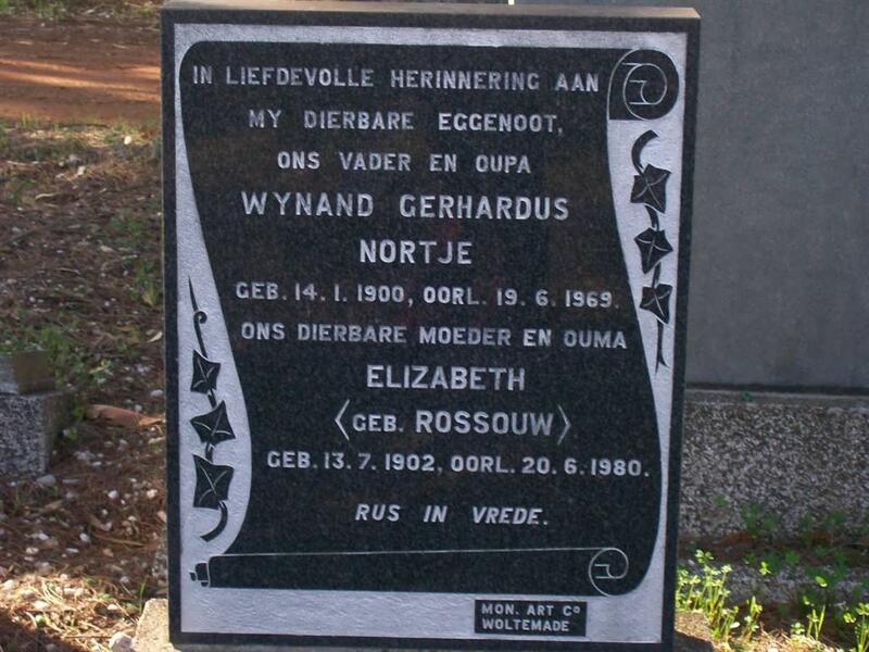 NORTJE Wynand Gerhardus 1900-1969 & Elizabeth ROSSOUW 1902-1980
