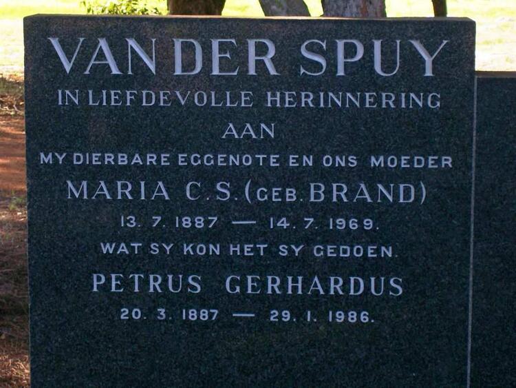 SPUY Petrus Gerhardus, van der 1887-1986 & Maria C.S. BRAND 1887-1969