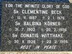 BECK Clementine 1897-1976 :: KORNER Balbina 1902-1986 :: WITTHAKE Donatis 1928-1986