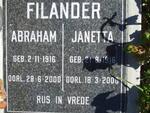 FILANDER Abraham 1916-2000 & Janetta 1916-2000