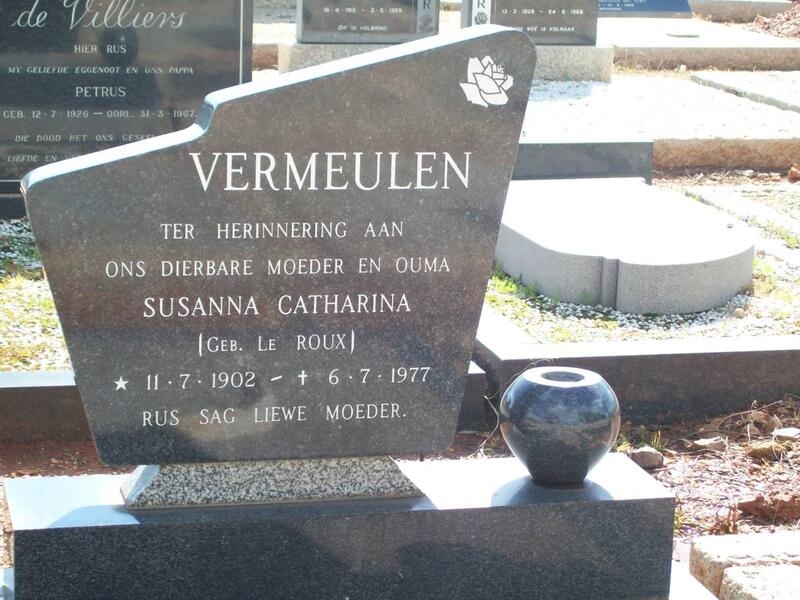 VERMEULEN Susanna Catharina nee LE ROUX 1902-1977