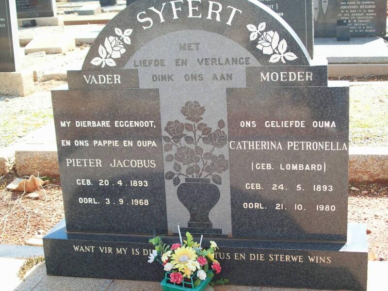SYFERT Pieter Jacobus 1893-1968 & Catherina Petronella LOMBARD 1893-1980