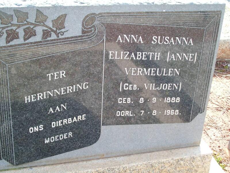 VERMEULEN Anna Susanna Elizabeth nee VILJOEN 1888-1968
