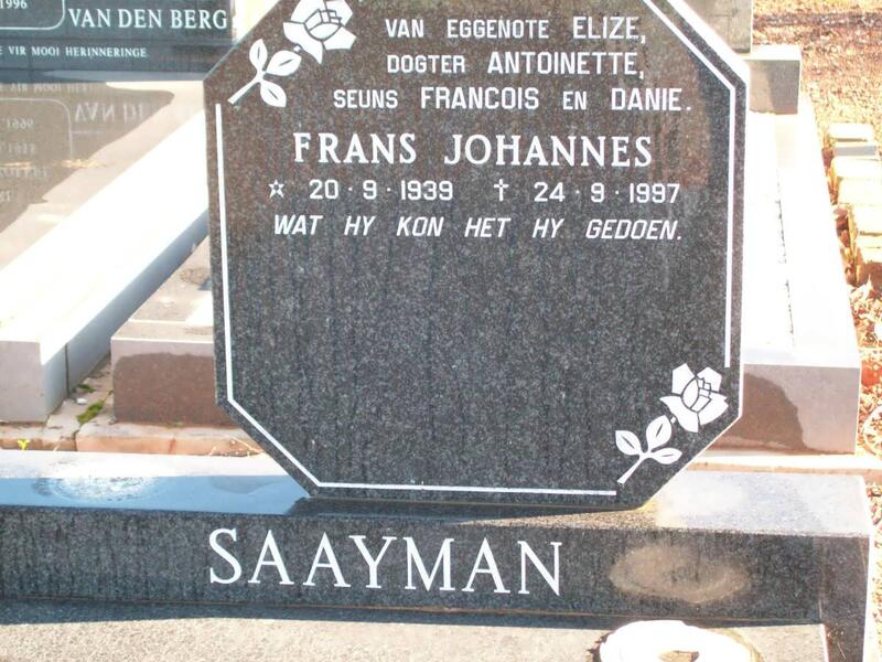 SAAYMAN Frans Johannes 1939-1997