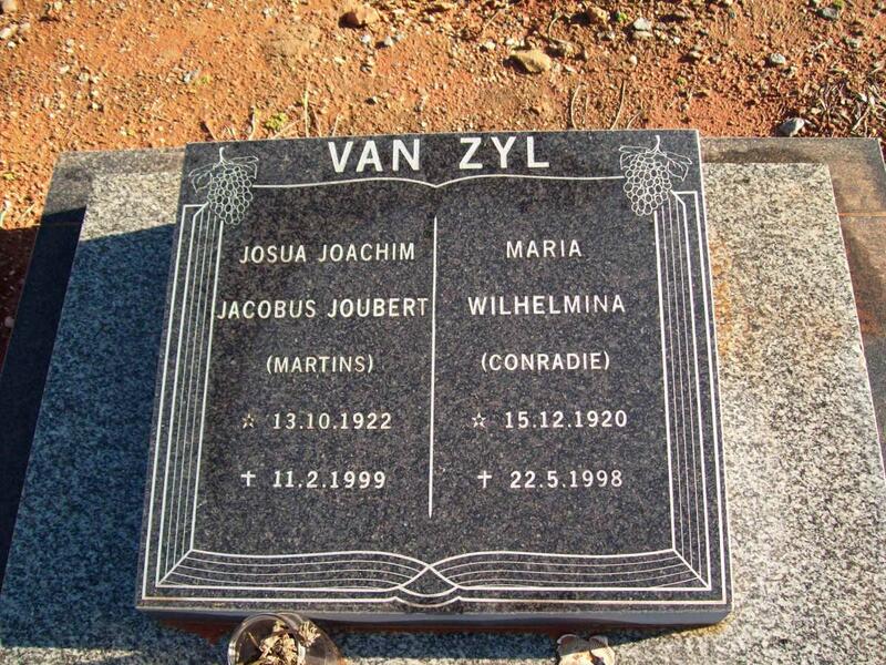 ZYL Josua Joachim Jacobus Joubert, van 1922-1999 & Maria Wilhelmina CONRADIE 1920-1998