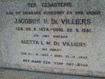 VILLIERS Jacobus H., de 1874-1941 & Aletta L.M. MARAIS 1872-1947