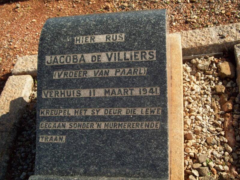 VILLIERS Jacoba, de -1941