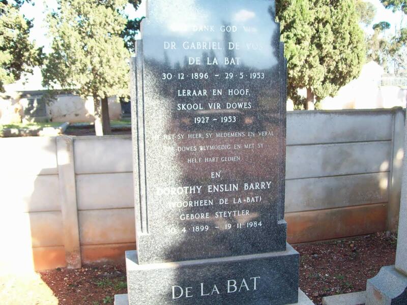BAT Gabriel de Vos, de la 1896-1953 & Dorothy Enslin BARRY previously DE LA BAT nee STEYTLER 1899-1984