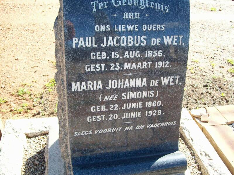WET Paul Jacobus, de 1856-1912 & Maria Johanna SIMONIS 1860-1929