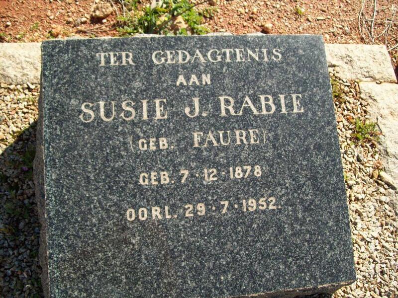 RABIE Susie J. nee FAURE 1878-1952