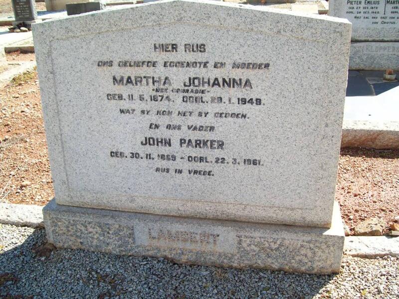 LAMBERT John Parker 1869-1961 & Martha Johanna CONRADIE 1874-1948