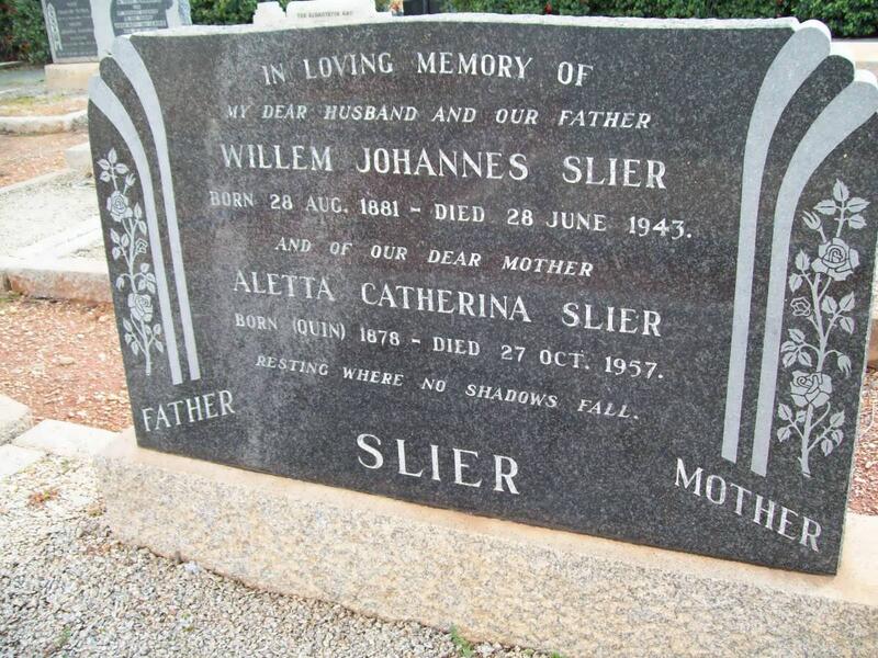 SLIER Willem Johannes 1881-1943 & Aletta Catherina QUIN 1878-1957