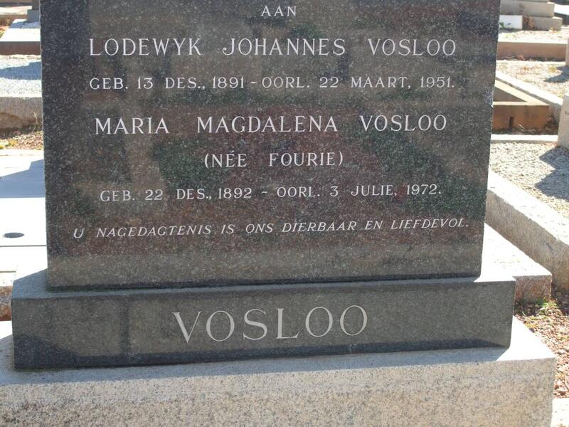 VOSLOO Lodewyk Johannes 1891-1951 & Maria Magdalena FOURIE 1892-1972