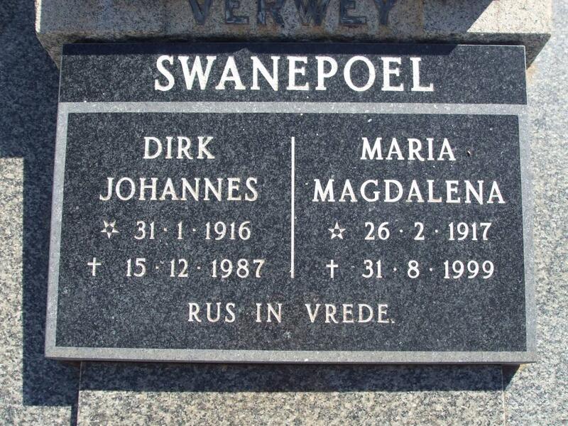 SWANEPOEL Dirk Johannes 1916-1987 & Maria Magdalena 1917-1999