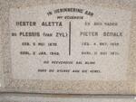 PLESSIS Pieter Schalk, du 1879-1971 & Hester Aletta VAN ZYL 1879-1946