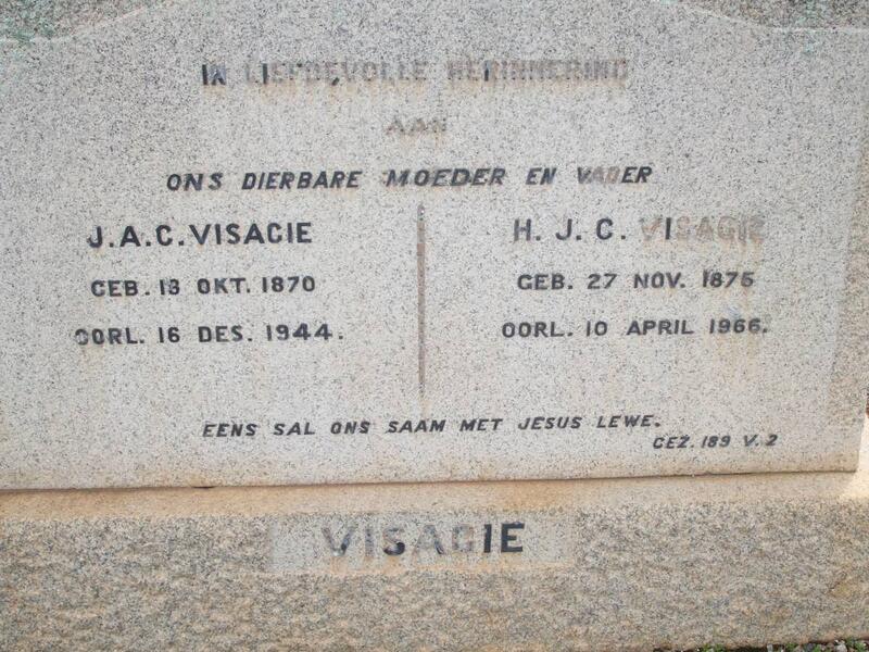 VISAGIE J.A.C. 1870-1944 & H.J.C. 1875-1966